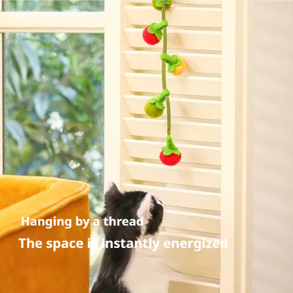 Hanging Cat Toy – Wool Felt Tomato Vine with Catnip & Bell for Interactive Play
