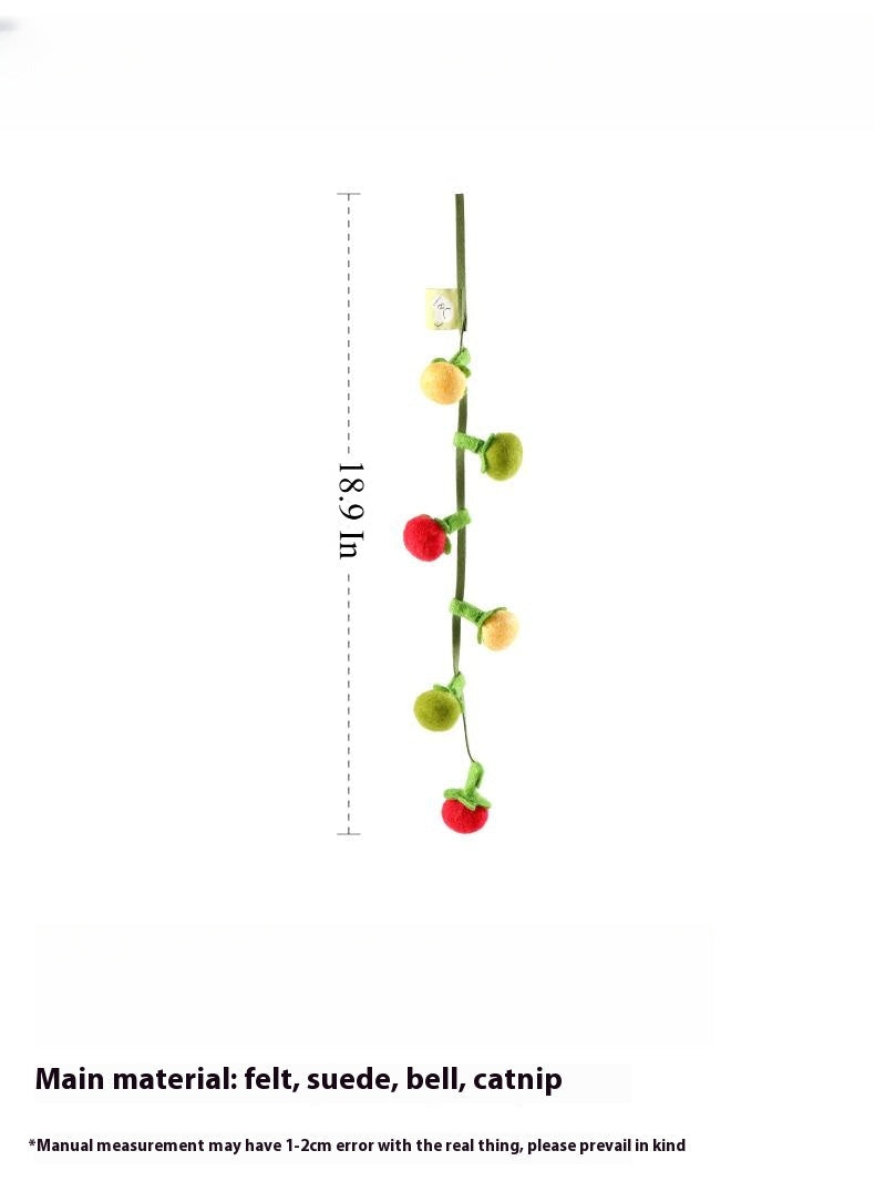 Hanging Cat Toy – Wool Felt Tomato Vine with Catnip & Bell for Interactive Play