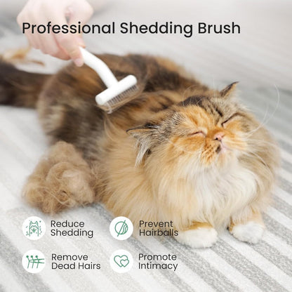 Pet Shedding & Grooming Brush with Skin-Safe Blades