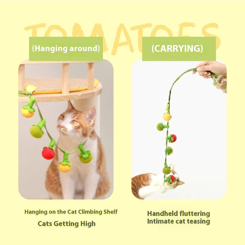 Hanging Cat Toy – Wool Felt Tomato Vine with Catnip & Bell for Interactive Play
